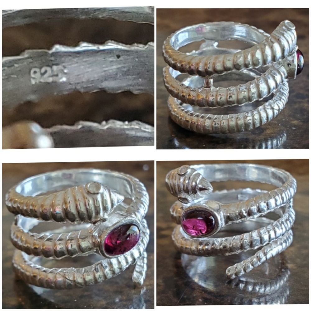 Genuine Garnet Wrap Snake Ring 8 - Picture 5 of 6